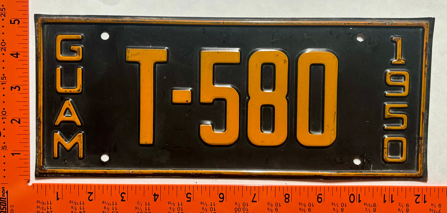 1950 Guam #T-580 Taxi License Plate