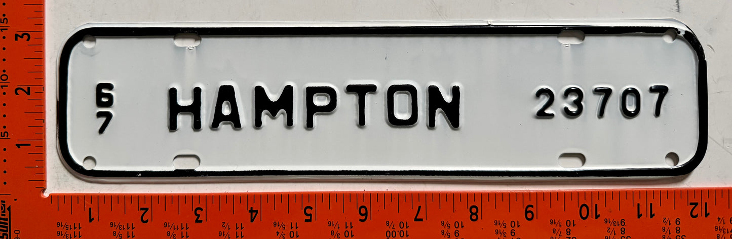 1967 Hampton Virginia #23707 Passenger License Plate