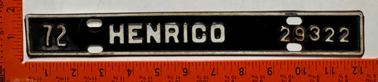 1972 Henrico, Virginia #29322 License Plate
