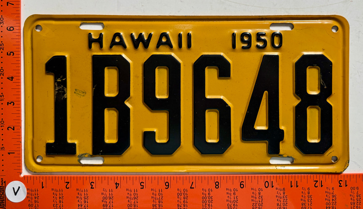 1950 Hawaii #1B9648 Passenger License Plate