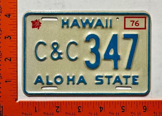 1976 Hawaii #C&C 347 Government Motorcycle License Plate