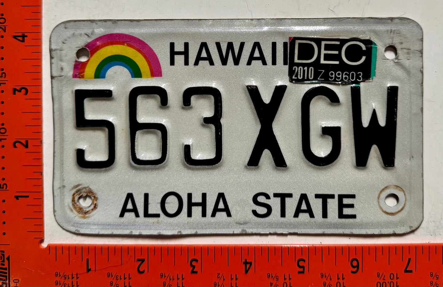 2010 Hawaii #563 XGW Motorcycle License Plate