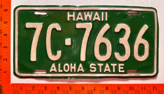 1961-68 base Hawaii #7C-7636 Passenger License Plate