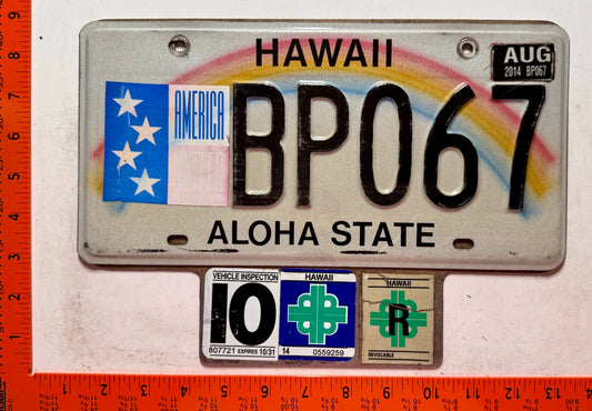 2014 Hawaii #BP067 America United License Plate w/inspection sticker