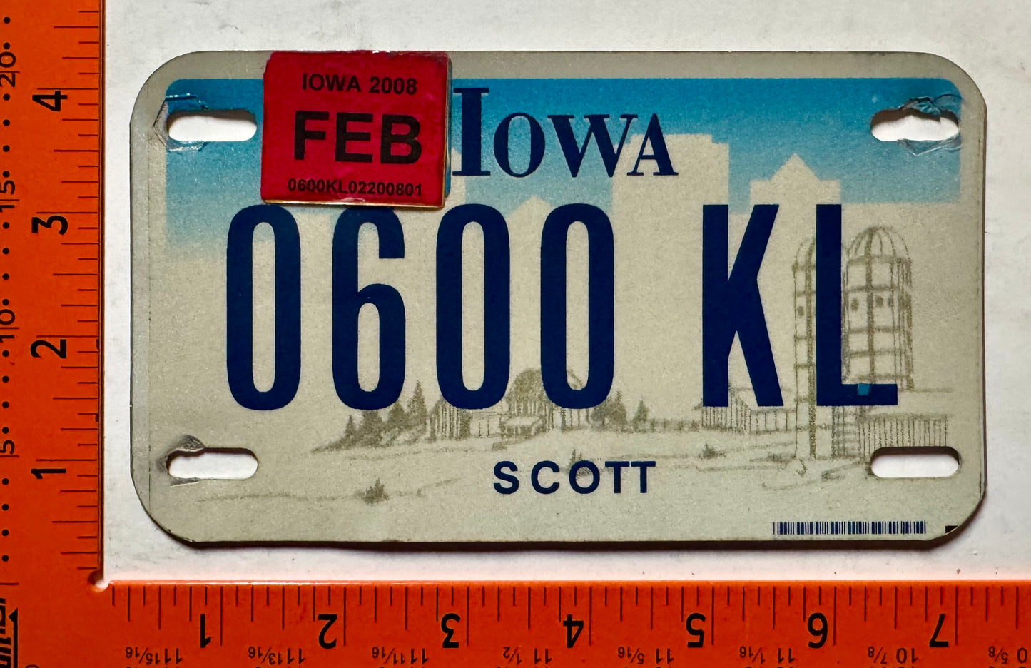 2008 Iowa #0600 KL Motorcycle License Plate