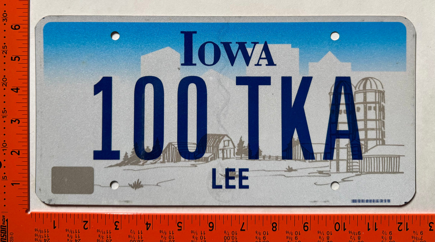 undated Iowa #100 TKA Passenger License Plate