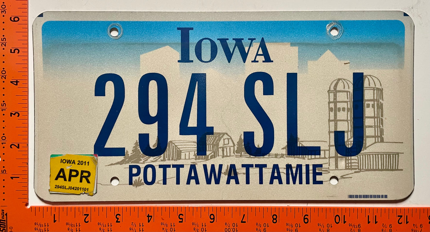 2011 Iowa #294 SLJ Passenger License Plate