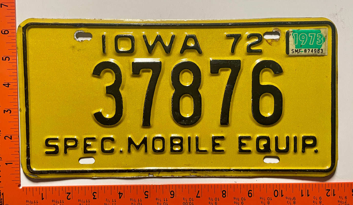 1973 Iowa #37876 Special Mobile Equipment License Plate