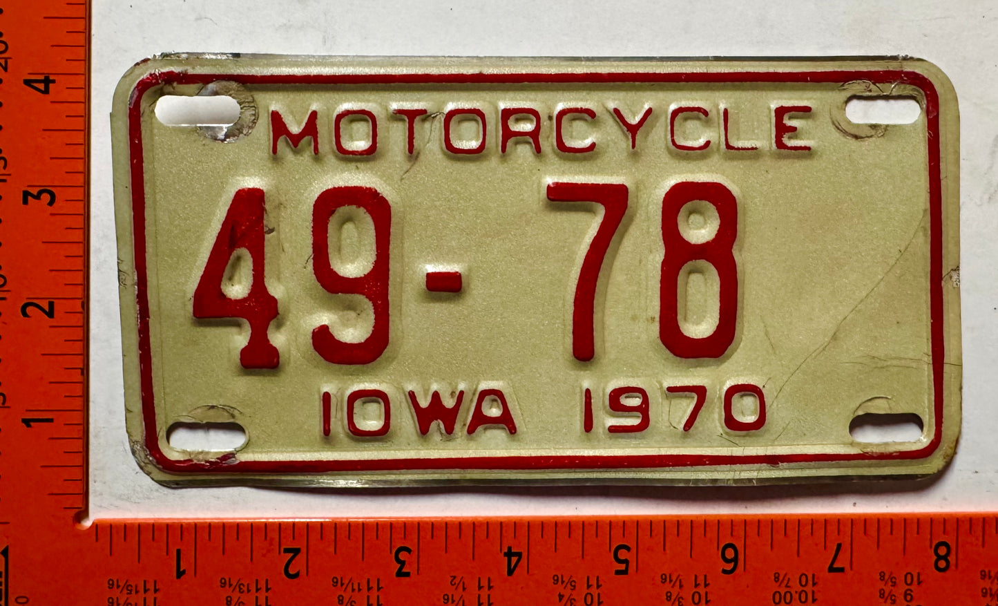 1970 Iowa #49-78 Motorcycle License Plate