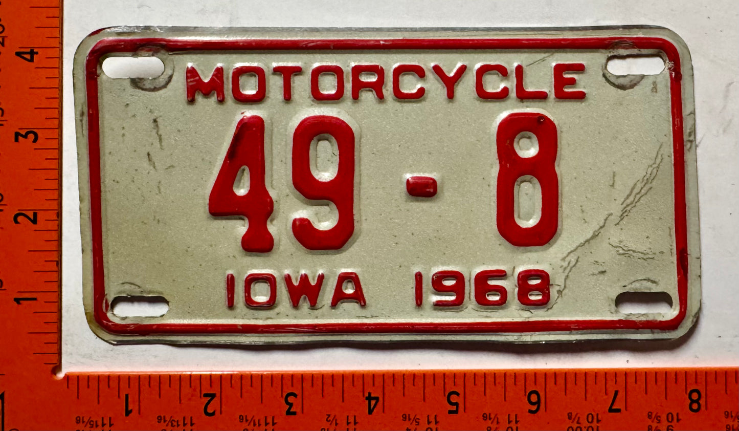 1968 Iowa #49-8 Motorcycle License Plate