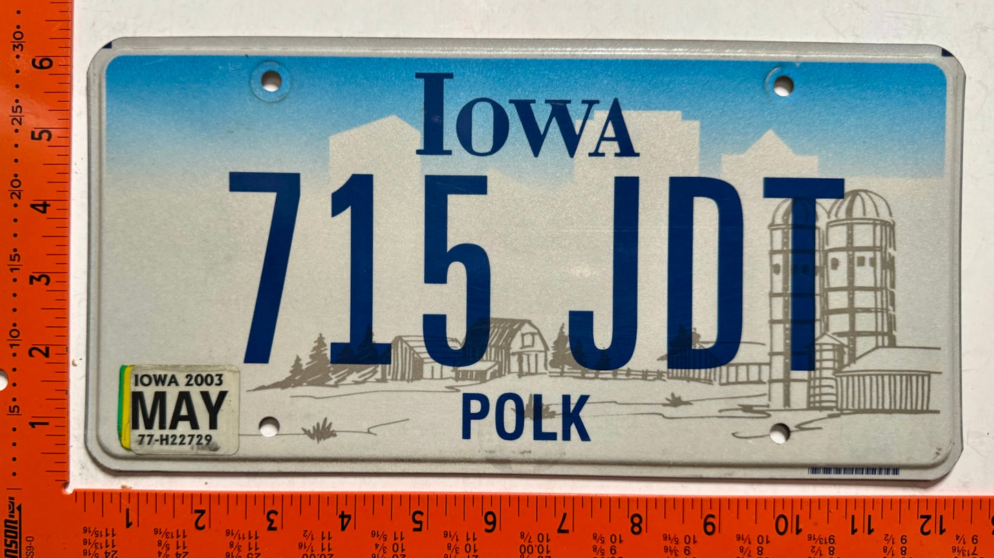 2003 Iowa #715 JDT Passenger License Plate