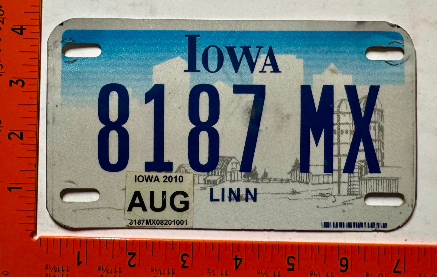 2010 Iowa #8187 MX Motorcycle License Plate