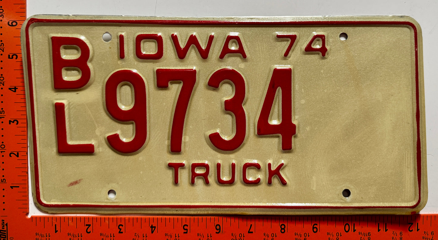 1974 Iowa #B/L 9734 Truck License Plate