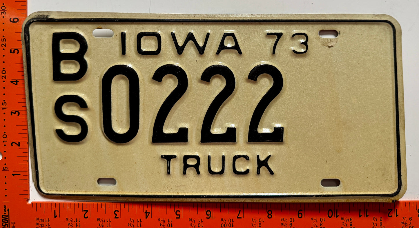 1973 Iowa #B/S 0222 Truck License Plate