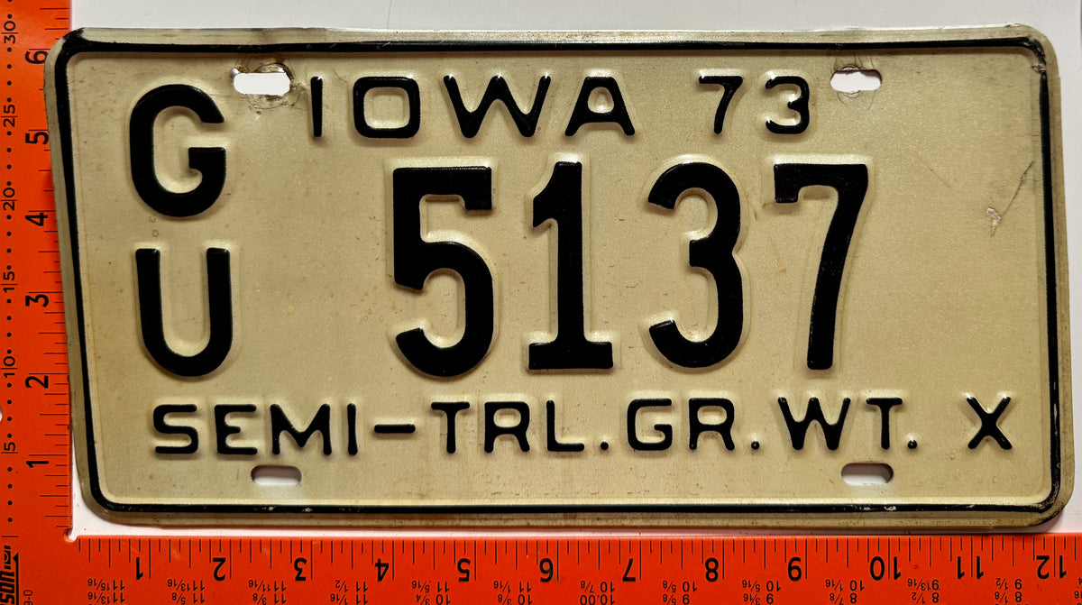 1973 Iowa #G/U 5137 Semi-Trailer License Plate