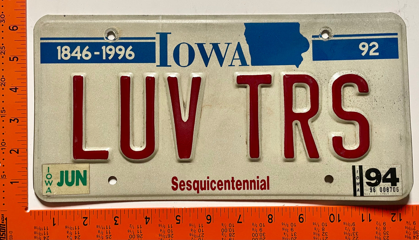 1994 Iowa #LUV TRS Sesquicentennial Vanity License Plate