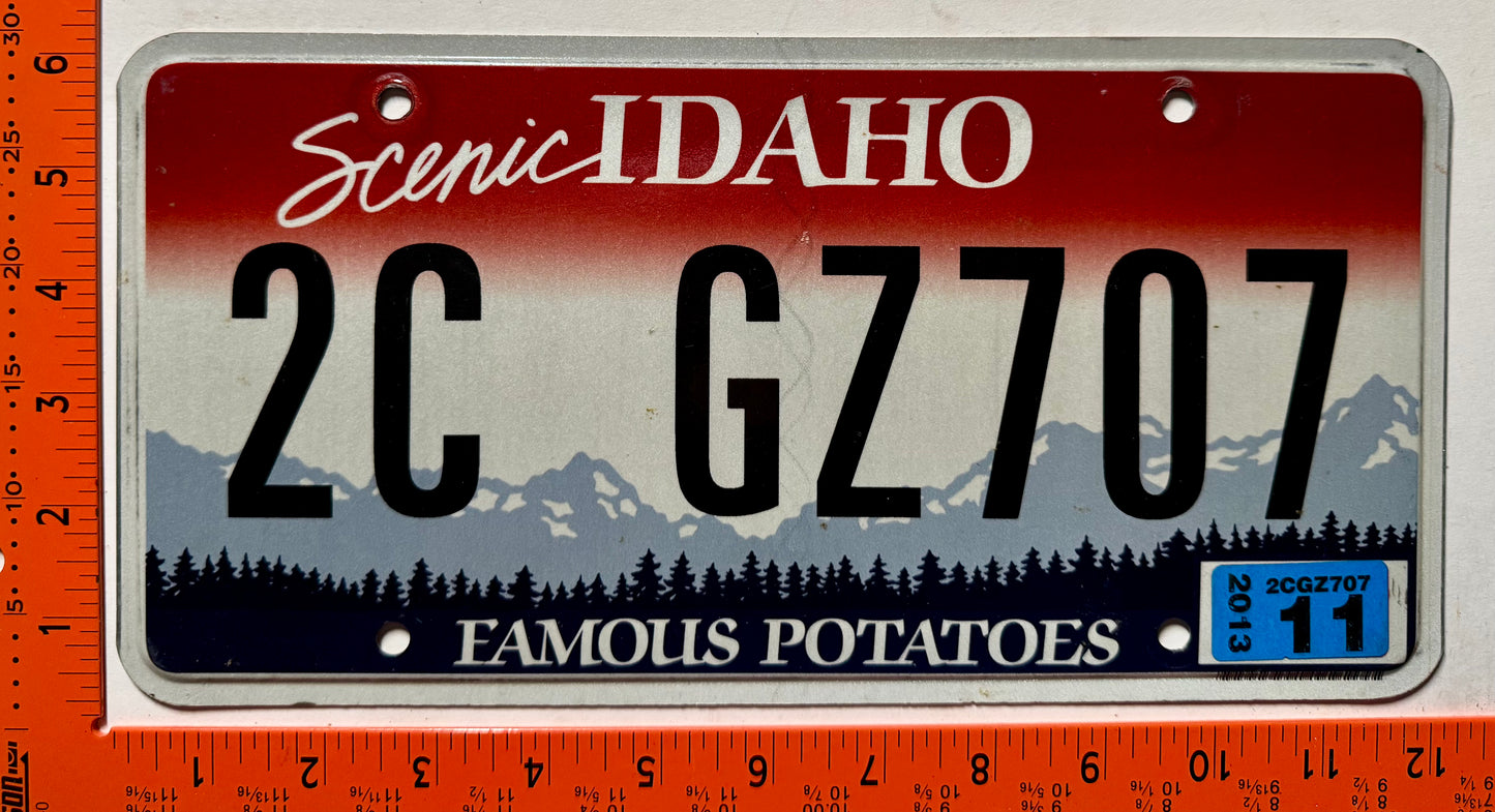 2013 Idaho #2C GZ707 Passenger License Plate