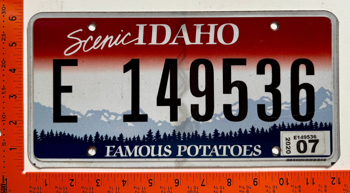 2020 Idaho #E 149536 Passenger License Plate