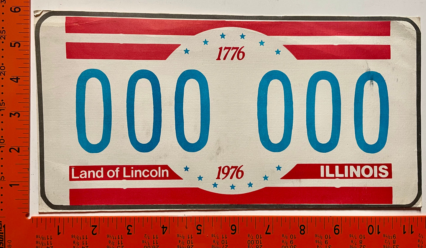 1976 Illinois #000 000 Sample Bicentennial License Plate