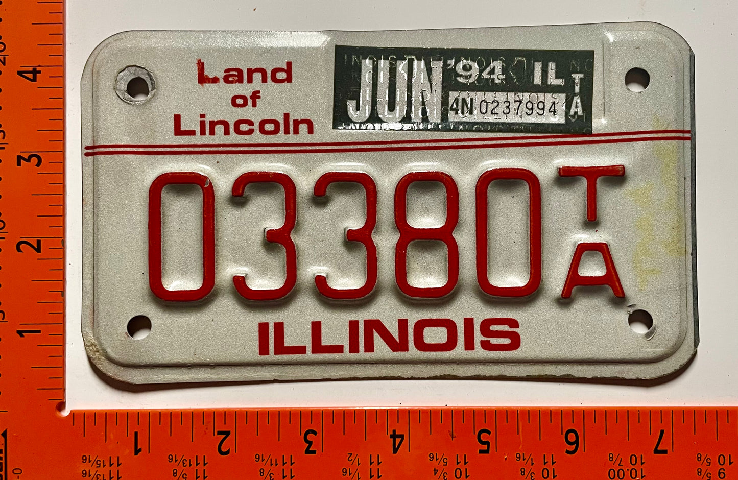1994 Illinois #03380 T/A Trailer License Plate