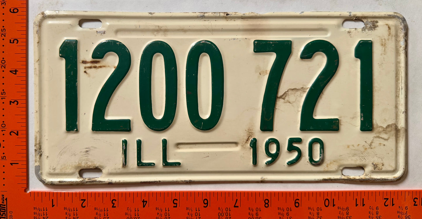 1950 Illinois #1200 721 Passenger License Plate