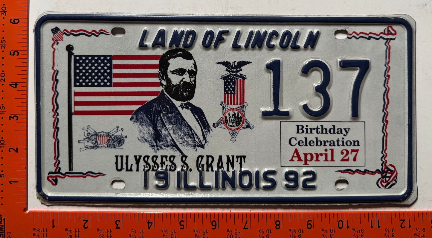 1992 Illinois #137 Special Event Ulysses S Grant Birthday License Plate