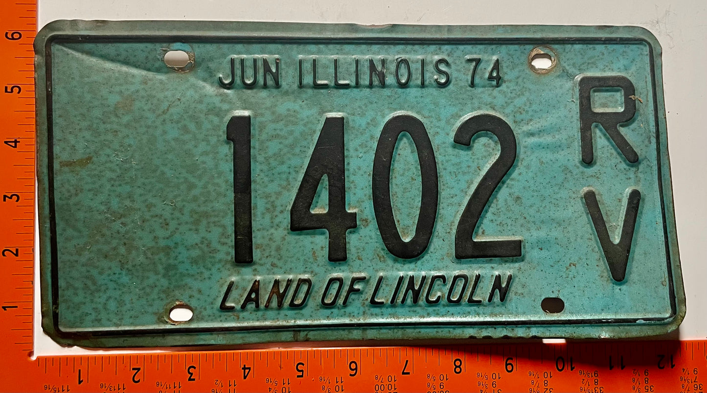 1974 Illinois #1402 RV Recreational Vehicle License Plate