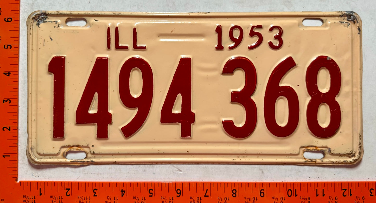 1953 Illinois #1494 368 Passenger License Plate