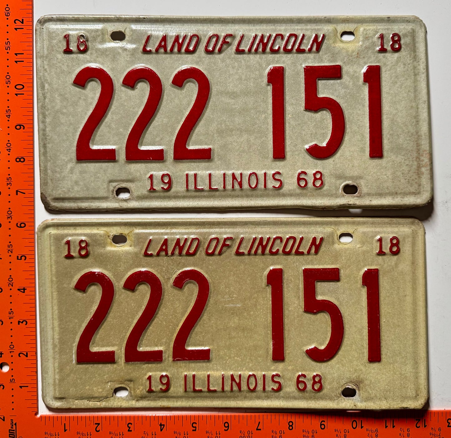 1968 Illinois #222 151 Passenger License Plate (Pair)