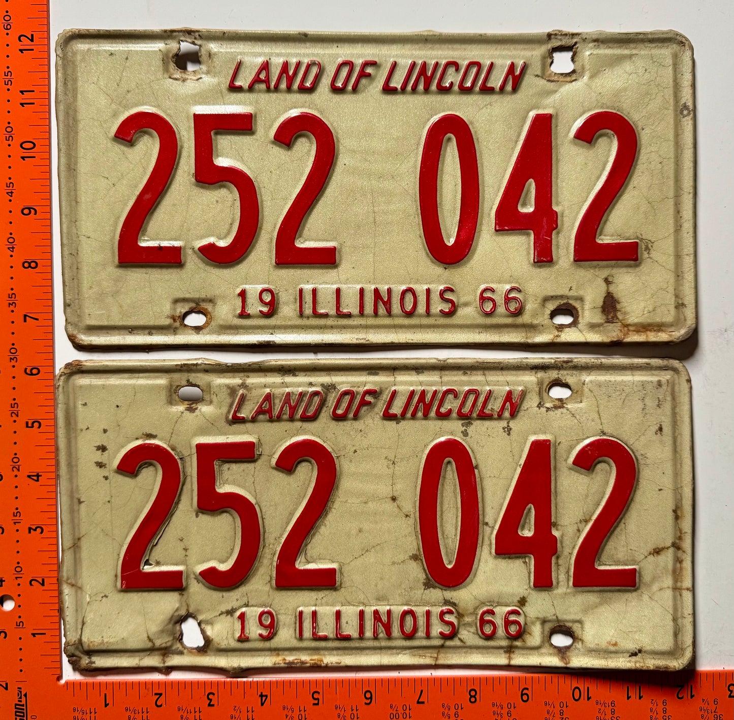 1966 Illinois #252 042 Passenger License Plate (Pair)