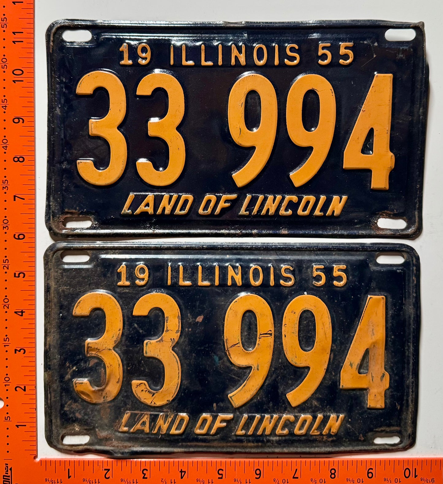 1955 Illinois #33 994 Passenger License Plate (Pair)
