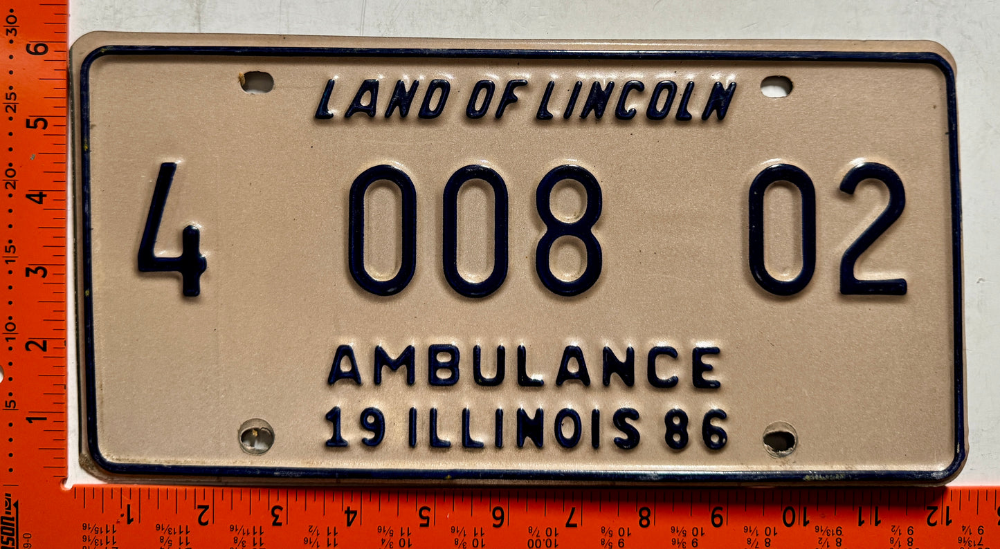 1986 Illinois #4 008 02 Ambulance License Plate