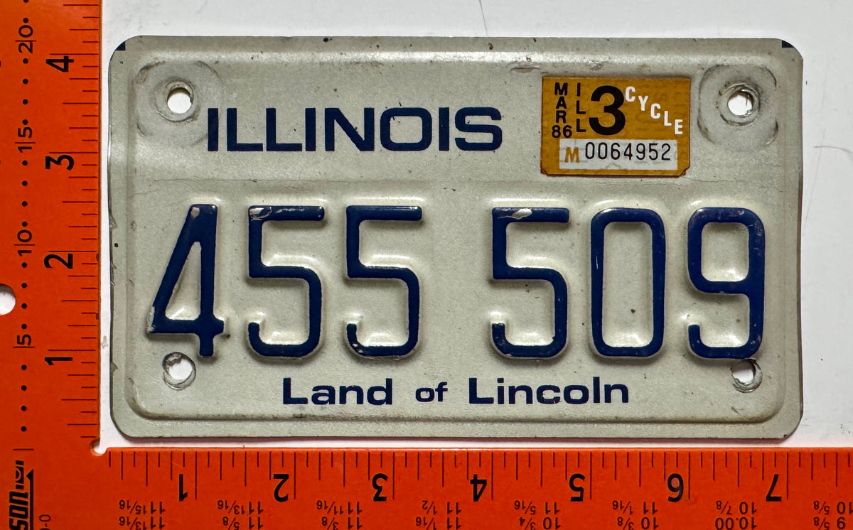 1986 Illinois #455 509 Motorcycle License Plate