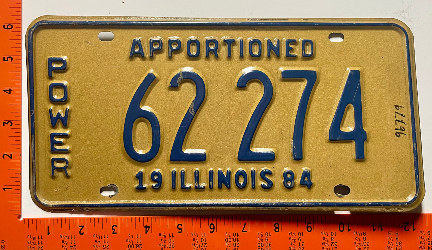 1984 Illinois #62 274 Apportioned License Plate
