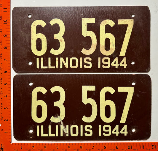 1944 Illinois #63 567 Passenger License Plate (Pair)