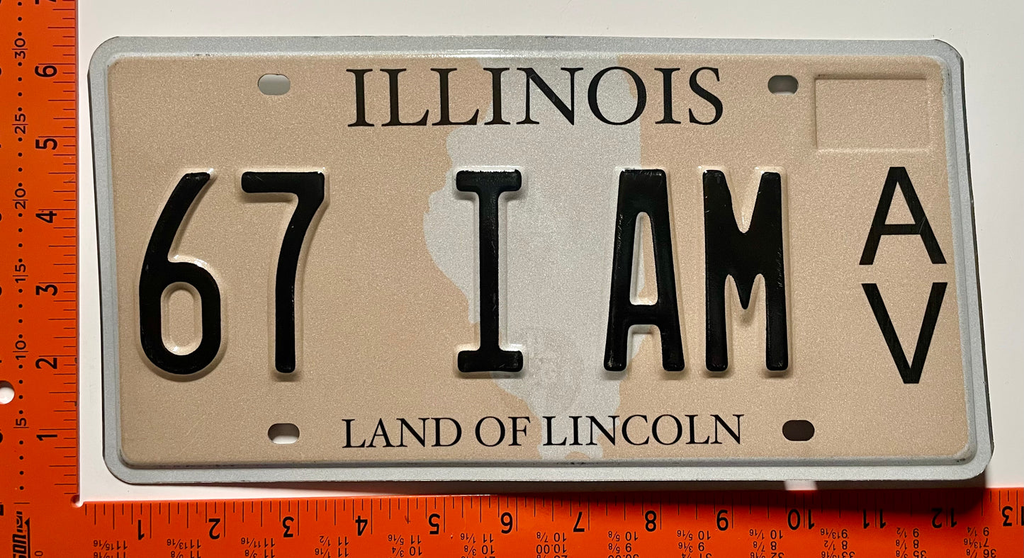 undated Illinois #67 I AM Antique Vehicle Vanity License Plate
