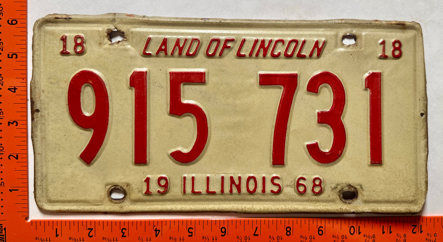 1968 Illinois #915 731 Passenger License Plate