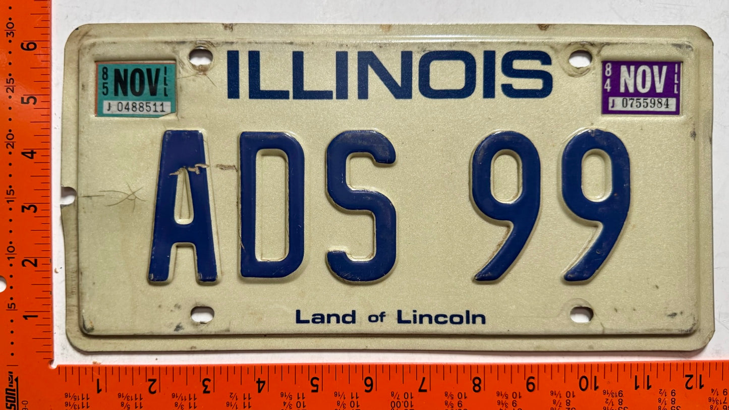 1984/1985 Illinois #ADS 99 Passenger License Plate