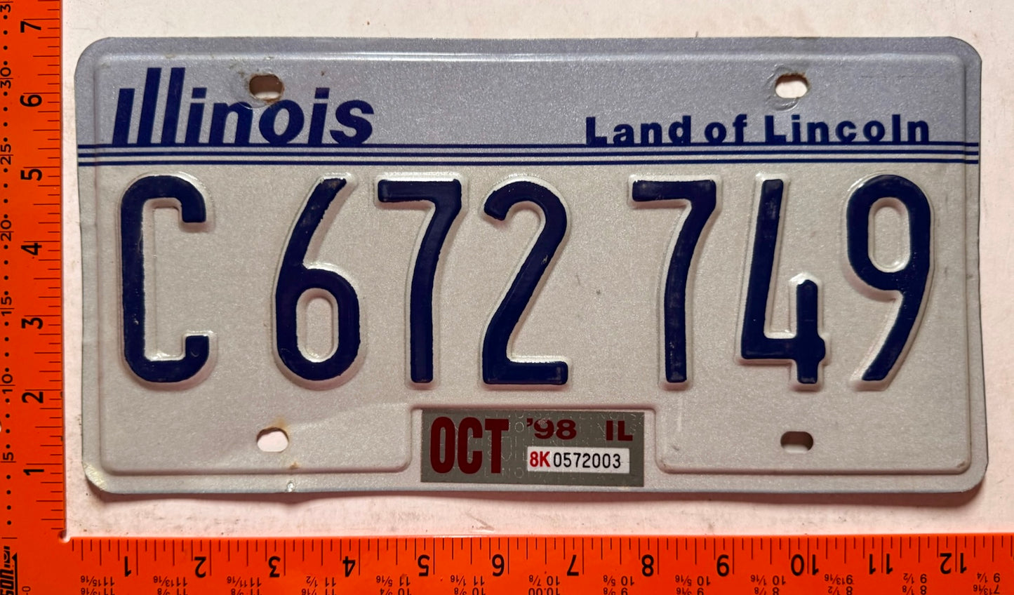 1998 Illinois #C 672 749 Passenger License Plate