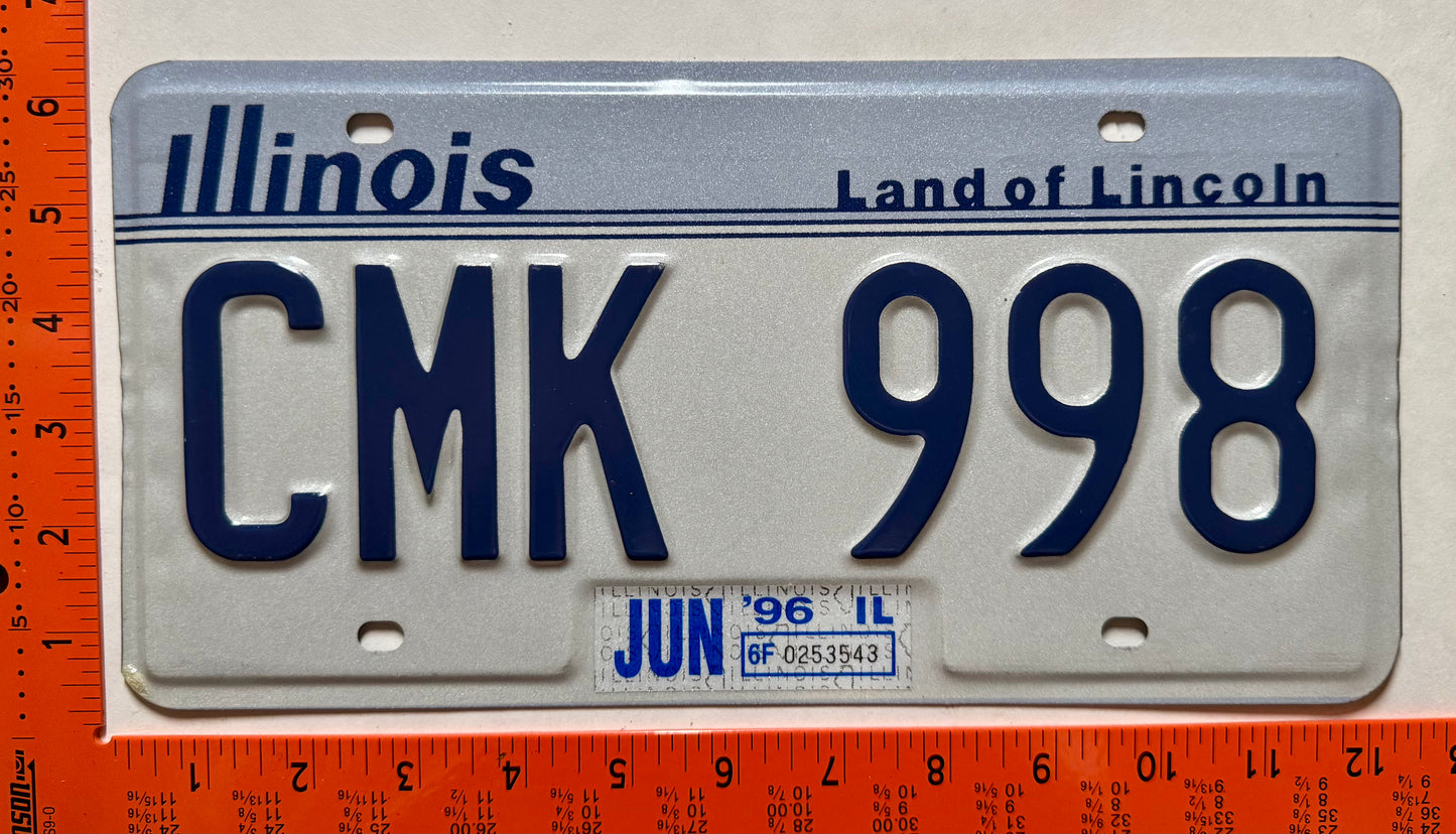 1996 Illinois #CMK 998 Passenger License Plate