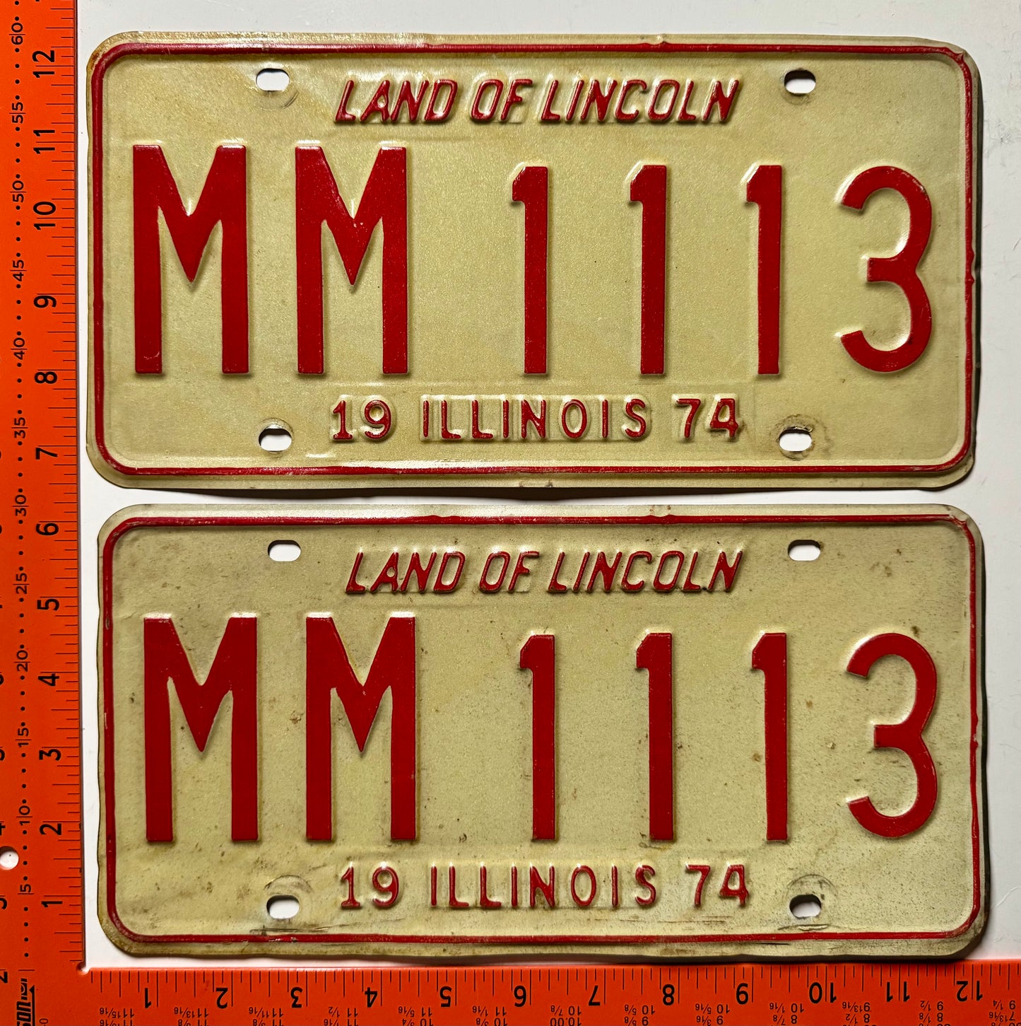 1974 Illinois #MM 1113 Passenger License Plate (Pair)