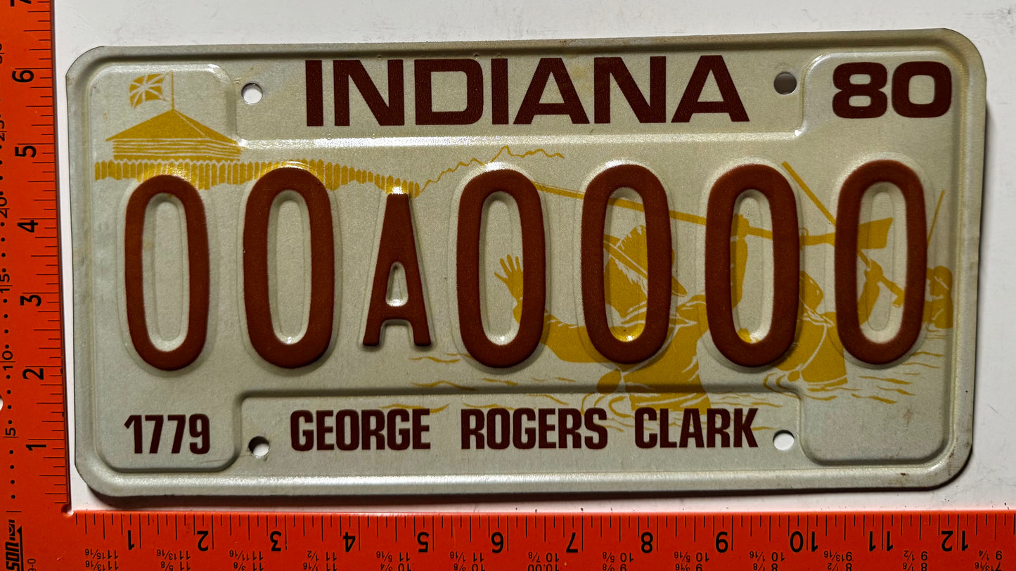 1980 Indiana #00A0000 Passenger Sample License Plate