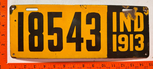 1913 Indiana #18543 Passenger License Plate (Porcelain)