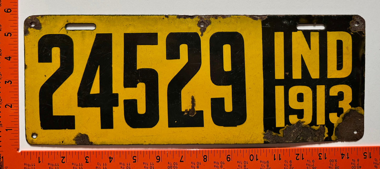 1913 Indiana #24529 Passenger License Plate (Porcelain)