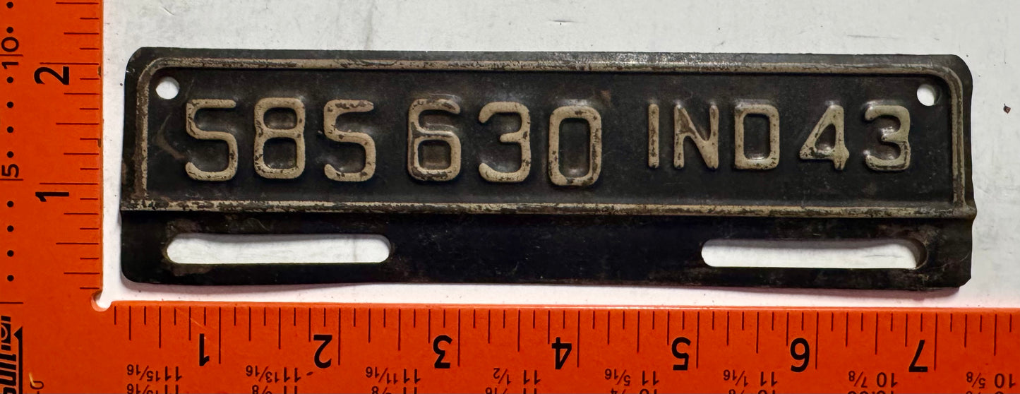 1943 Indiana #585630 Passenger License Plate Date Tab