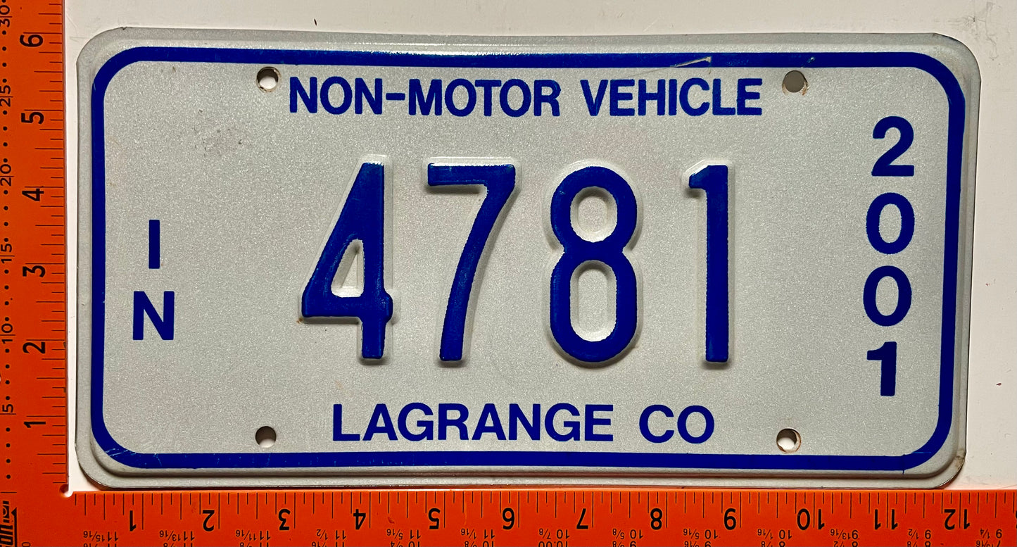 2001 Indiana #4781 Non-Motor Vehicle License Plate