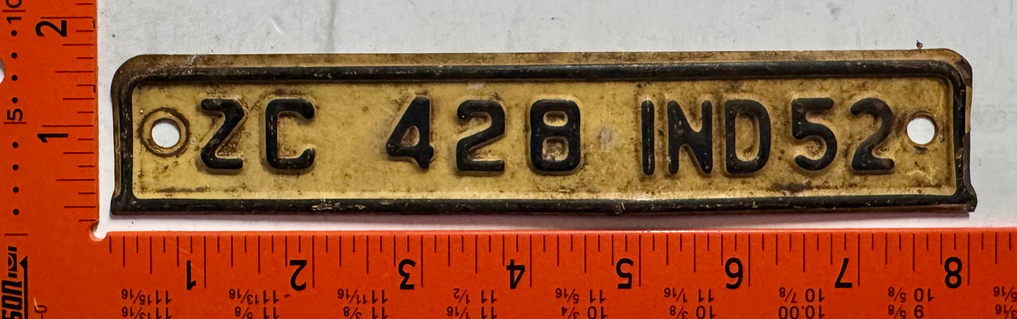 1952 Indiana #ZC 428 Passenger License Plate Date Tab