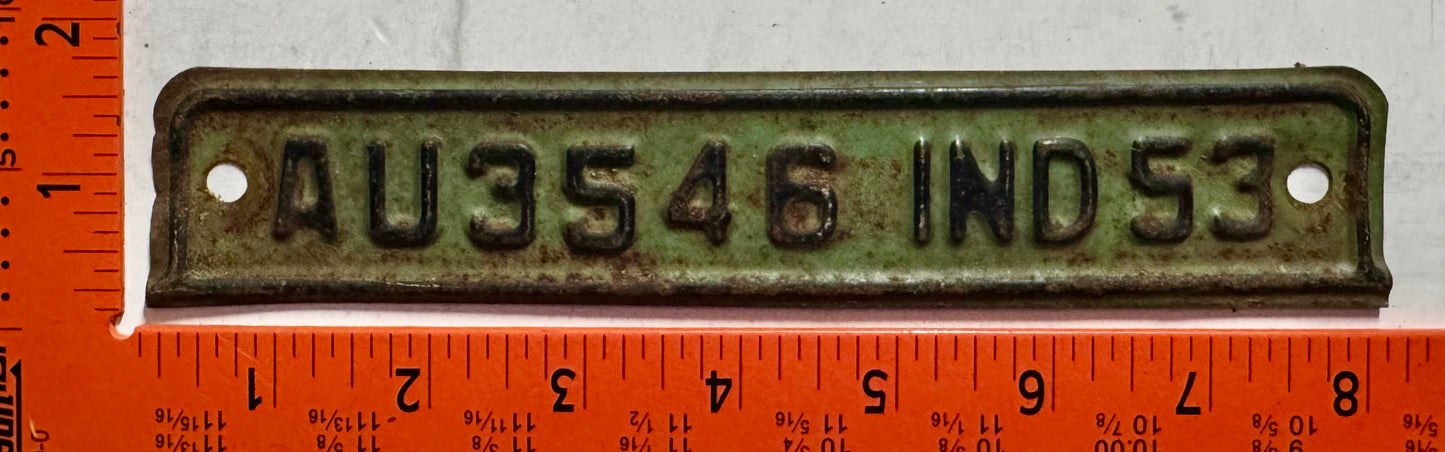 1953 Indiana #AU3546 Passenger License Plate Date Tab