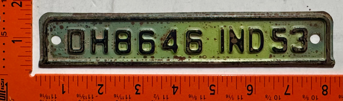 1953 Indiana #DH8646 Passenger License Plate Date Tab
