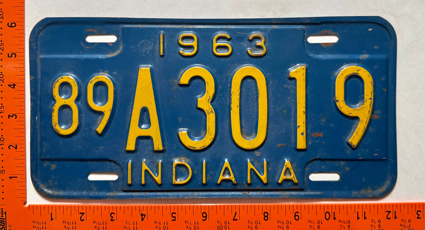 1963 Indiana #89A3019 Passenger License Plate